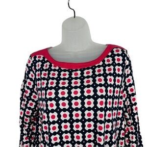 Talbots Pink Blue Geometric Greek Key Print Blouse Sz Large Petite